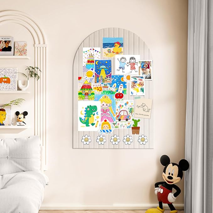 Markdang Large Arched Felt Bulletin Board 35" x 24", 6 Pack Cork Boards Alternative for Walls with 30 Pins, 40 Adhesive Tabs, Pin Board Tiles for Home Office Classroom Decor, Photos Display (Oatmeal)
