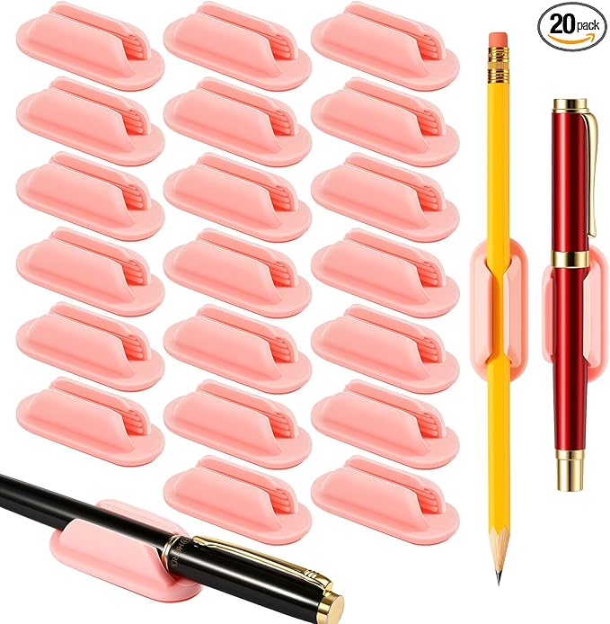 20 PCS Adhesive Pencil Holders for Desk, Silicone Pen Holder for Notebook Wall Clipboard, Durable Pencil Holder for Classroom School Office Home Teacher Student Supplies, Pink