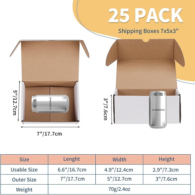 ZBEIVAN 7x5x3 White Shipping Boxes Set of 25, Corrugated Cardboard Mailer Boxes for Packaging Small Business Mailing Gifts