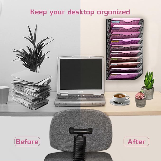 Wall Mounted File Organiser A7 Mesh in Hanging Wall File Holder Mail Organiser