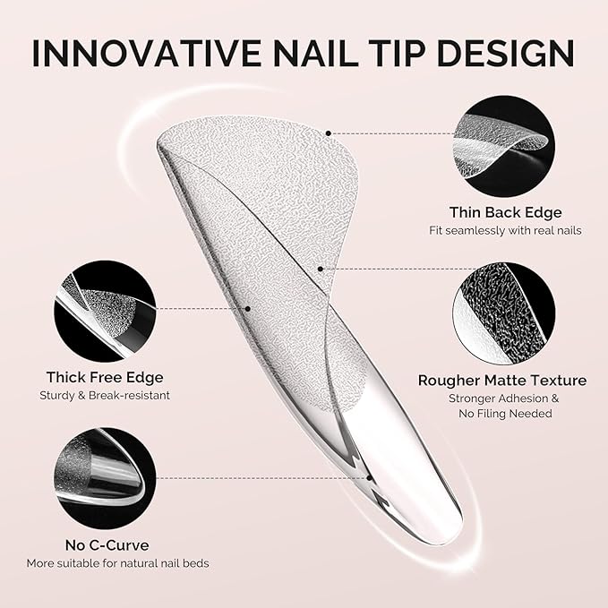 MelodySusie Medium Almond X Nail Tips - 600Pcs 15 Sizes Clear Acrylic, Half Matte Full Cover Press on Nails for DIY Extension & Salon Use, Pre-Shaped for Long-Lasting Manicure, Fall Winter Nails