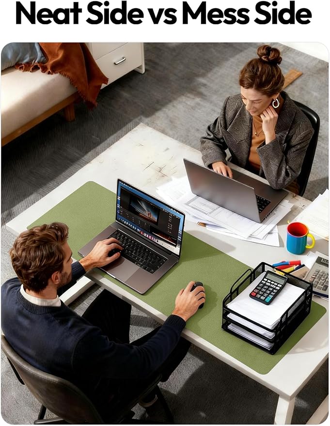 YSAGi Leather Desk Protector, Office Mat, Large Mouse Mat, Non-Slip PU Leather Blotter, Laptop Desk Mat, Waterproof Writing Pad for Office and Home(Green, 63" x 24")