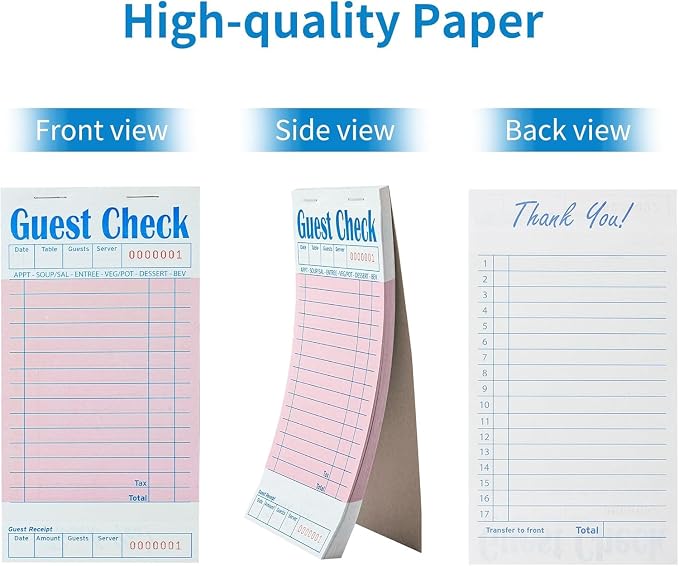 ZPARIK 20 Pack/1000 Tickets Guest Checks Books for Servers, Pink | 50 Sheets Per Pack, Total 1000 Total Tickets; Durable Server Notepads for Cafes, Diners & Restaurant Staff