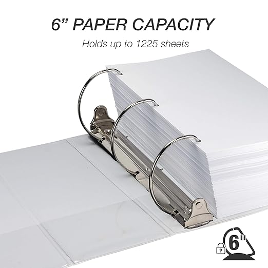 Samsill Durable 6 inch 3 Ring Binder, Locking D Ring 100% Recycled Chipboard, White, 2 Pack