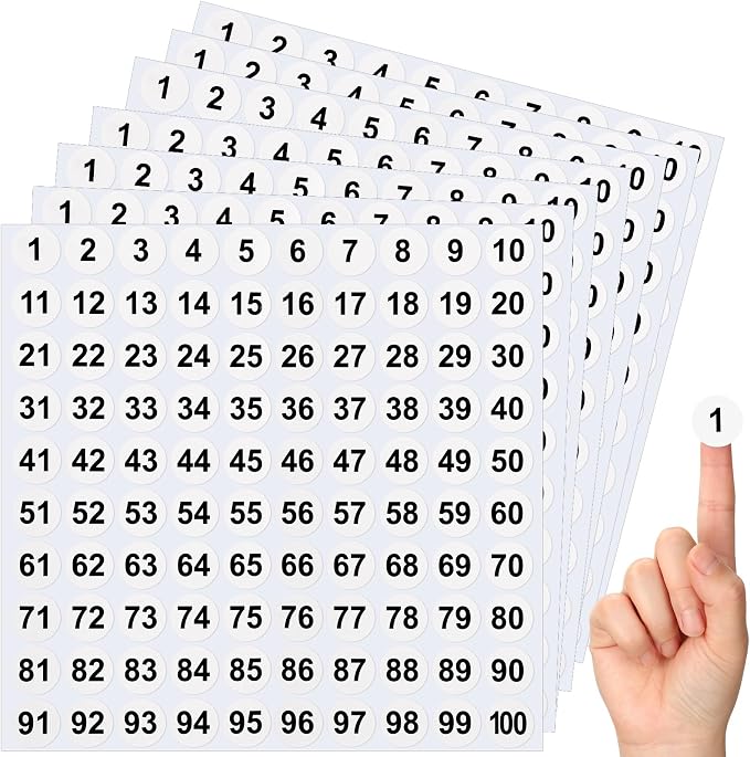 Clabby 700 Pcs Number Stickers 1-100 Consecutive 1 Inch Round,Black | Self Adhesive Vinyl Labels for Inventory, Storage Bins, Office Filing, Warehouse Management, Color Coded Organization