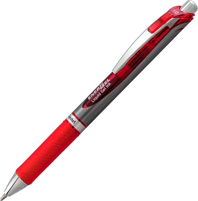 Pentel EnerGel RTX Retractable Liquid Gel Pen, Bold Line, Metal Tip, Red Ink 2-Pack (BL80BP2B)