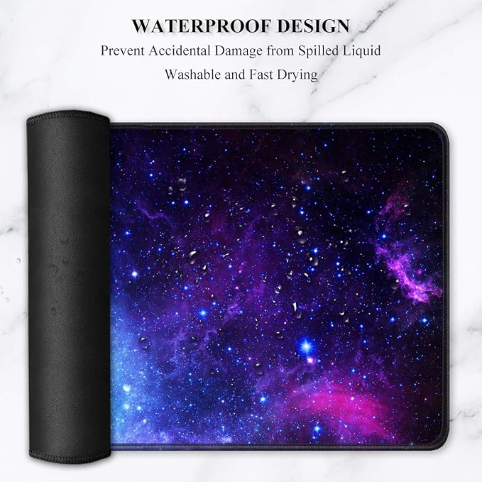 Auhoahsil Large Gaming Mouse Pad, Galaxy Theme XXL 35.4 x 15.7 in Desk Pad Stitched Non-Slip Rubber Long Computer Mousepad Thin Extended Full Size Desk Mat for Desktop, Laptop, Wireless Mice, Purple