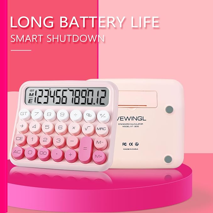 VEWINGL Mechanical Keyboard Calculator, 12 Digit LCD, Big Buttons | 5-Inch Display with Large Round Keys and 15° Tilt for Office, School, Home, and Everyday Use