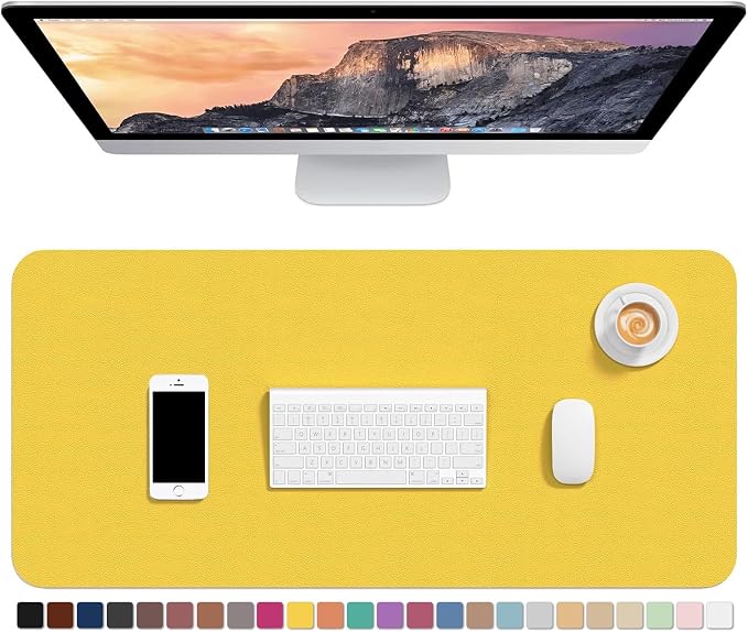 Hsurbtra Desk Pad, 30" x 14" PU Leather Desk Mat, XL Extended Mouse Pad, Waterproof Desktop Blotter Protector, Non-Slip Ultra Thin Large Laptop Keyboard Writing Mat for Office Home, Yellow