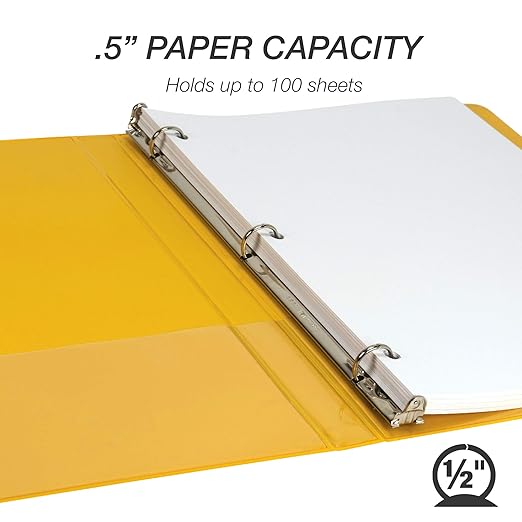 Samsill 0.5 Inch 3 Ring Binders, Economy Round Ring, Clear View Cover, 100 Sheet Capacity - for School, Home, Office - Yellow, 12 Pack
