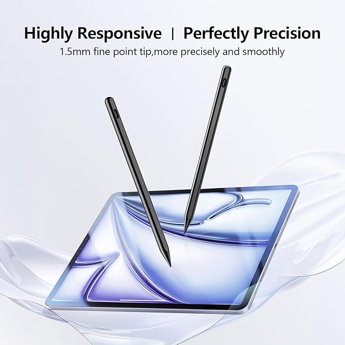 Stylus Pen for iPad 6-11th Gen 2X Fast Charge, Palm Rejection-Black | Tilt Sensitivity, USB-C Charge, Compatible with 2018-2026 Apple Pencil iPad Pro 11/12.9/13, Air 3/4/5/M2/M3/M4, mini 5/6/7