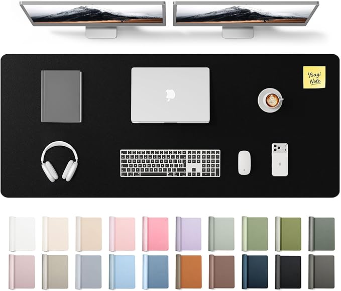 YSAGi Leather Desk Pad Protector, Office Desk Mat, Large Mouse Pad, Non-Slip PU Leather Desk Blotter, Laptop Desk Pad, Waterproof Desk Writing Pad for Office and Home (Black,55" x 17.2")
