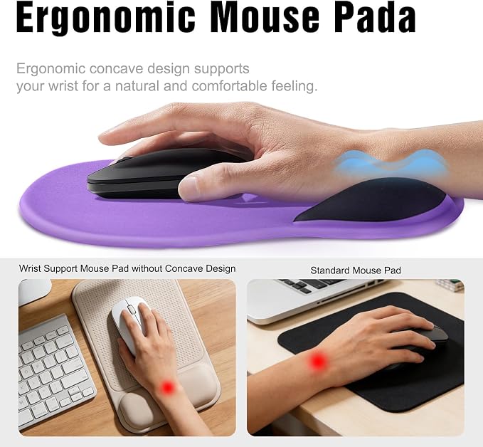 Ergonomic Mouse Pad with Wrist Rest - Gel Wrist Support Mousepad with Non-Slip PU Base for Computer, Laptop, Office & Home