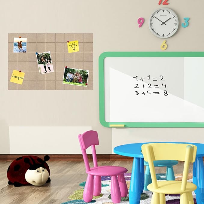Large Square Felt Cork Board Tiles, Self Adhesive DIY Felt Bulletin Board with 35 Pushpins for Office School Home Wall Decor Stickers Memos Photos Display (Brown)