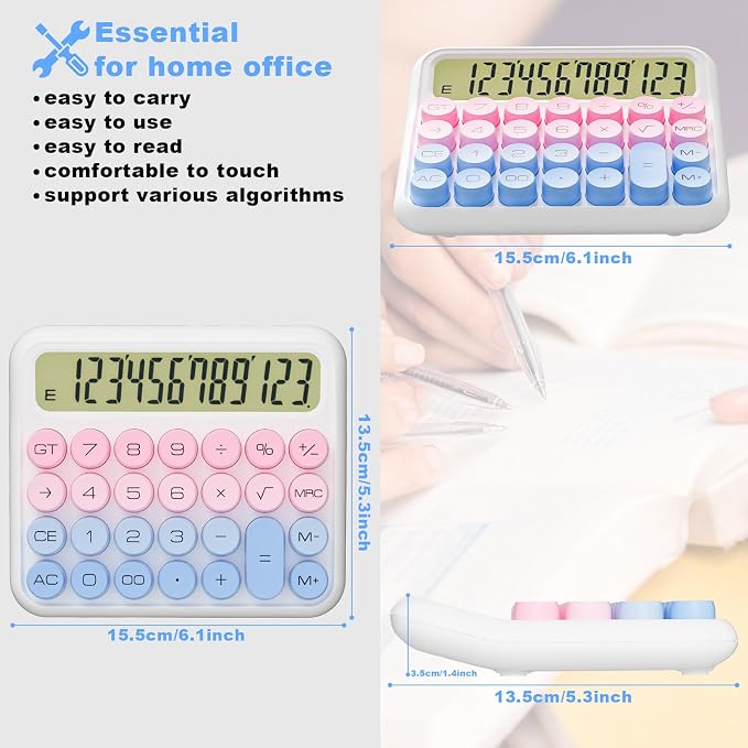 DECKLIT Battery Desk Calculator - 12 Digit Extra Large 5-Inch LCD Display, Big Buttons, 15 Tilt Screen (White)
