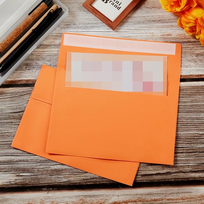 100 Pack A7 Envelopes Self-Adhesive, 5.24 x 7.21 Inches, Dark Orange | 5x7 Envelopes, For Invitations, 5x7 Greeting Cards