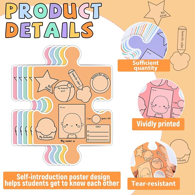 Pieces of Us Bulletin Board Set Puzzle Self-introduction Themed Classroom Bulletin Board Decorations All About Me Cutouts Classroom Decorations for Back to School Office Home Chalkboard Decor W