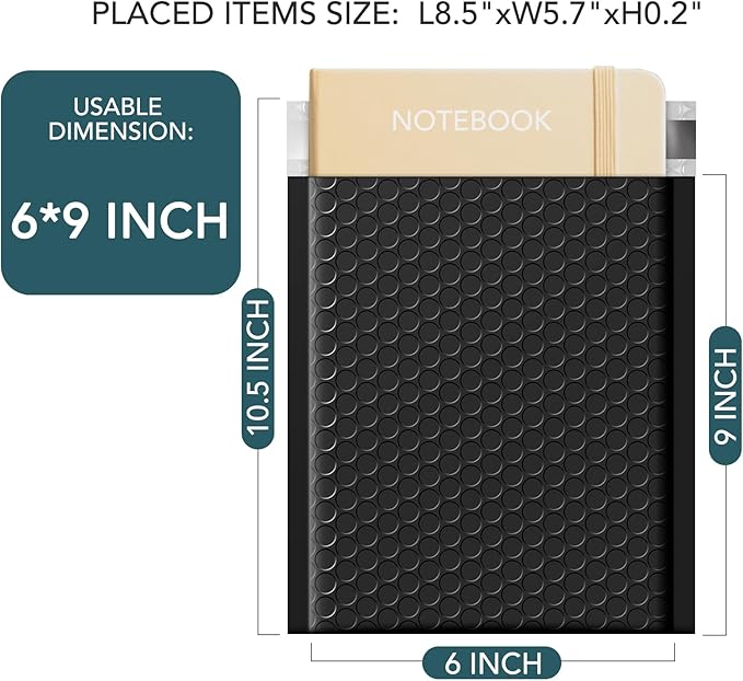 Metronic Bubble Mailers 6x10 Inch 25 Pack Usable Size 6x9" Black Bubble Mailer Waterproof Padded Envelopes for Gifts Packaging, Shipping, Mailing, Small Business Supplies