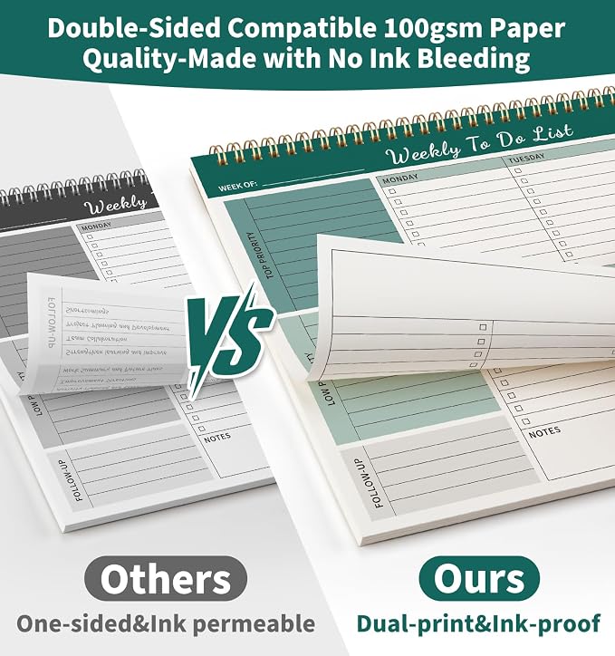 104 Pgs Weekly To Do List Notepad 52 Duplex-Printed Undated Sheets 100 GSM | （8.5"×11") Weekly Desk Planner For Work Home School Office Desk Accessories Supplies & Goal Setting Tasks - Green