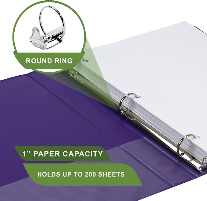 Samsill Plant-Based 1 Inch Durable Round Ring, View Binder, Eco-Friendly, USDA Certified Biobased, Single, Violet