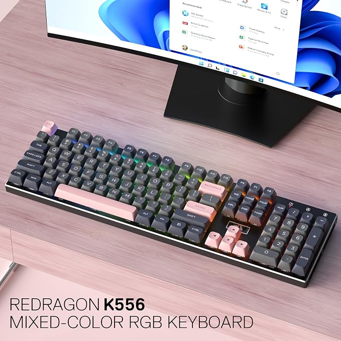 Redragon K556 Wired RGB Mechanical Gaming Keyboard, 104-Key Aluminum Board | Rock-Solid Metal Build, 20 Backlits for Immersive ESports Vibe, Hot-swap Creamy Custom Linear Switch, PBT Round Keycaps