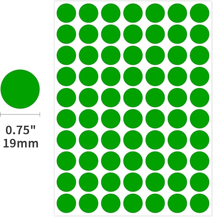 1400 Pcs Green Dot Stickers 3/4" Round Color Coding Label Circle Stickers Colored Dots for Office,Classroom,Papers