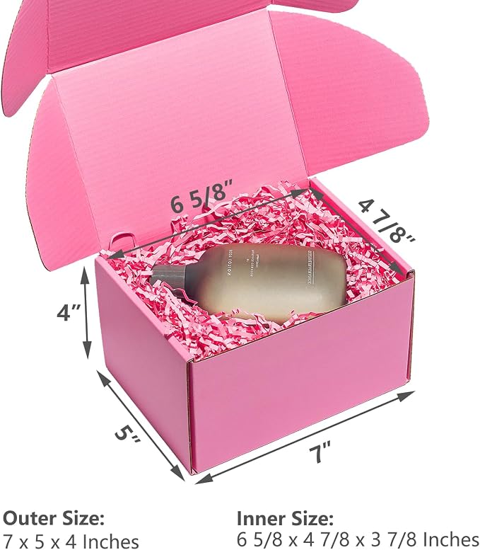 Timirog Pink Shipping Boxes 7x5x4 Inches 25 Pack Corrugated Cardboard | Mailing Box for Small Business, Cute Tab Locking Literature Mailer for Packing Jewelry Ornament Gift Craft Packaging Supplier