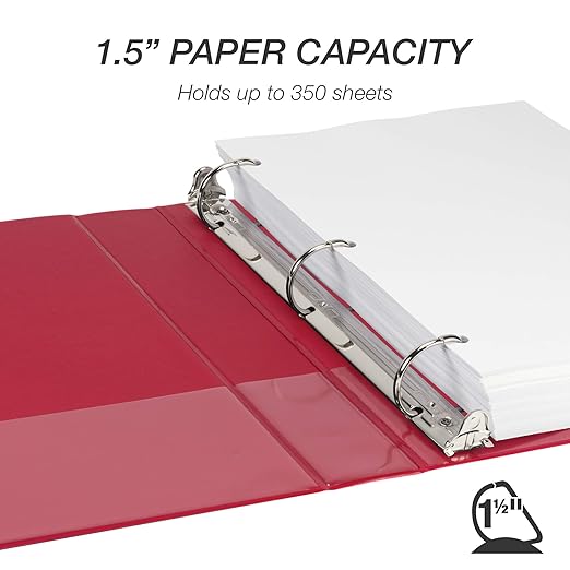 Samsill Durable 1.5 inch 3 Ring Binder, D Ring Binder, 100% Recycled Chipboard, Red