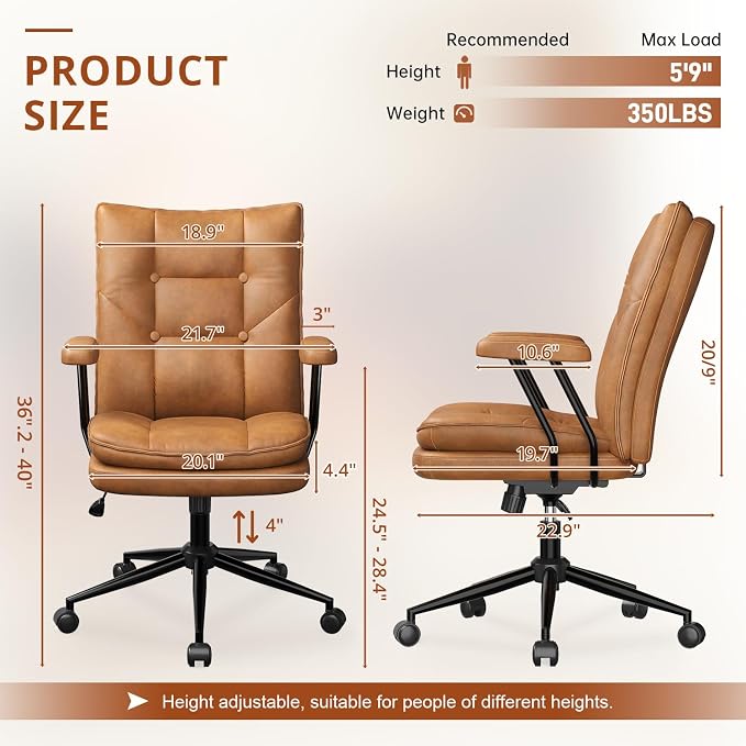 Ergonomic Home Office Chair Leather Desk Chairs with Adjustable Height | Thickened Cushions, Comfy Executive Armchair,Home Office Gaming