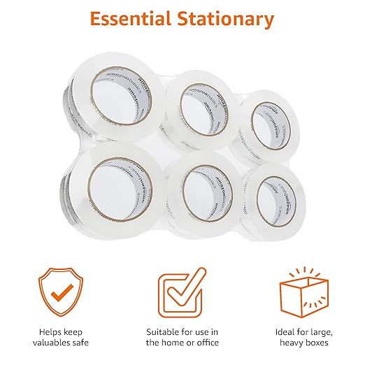 Amazon Basics Packing Tape, Strong & Durable for Moving, Storage, Shipping, Mailing and Sealing, Crystal Clear, 1.88" x 109 Yards, 6-Pack