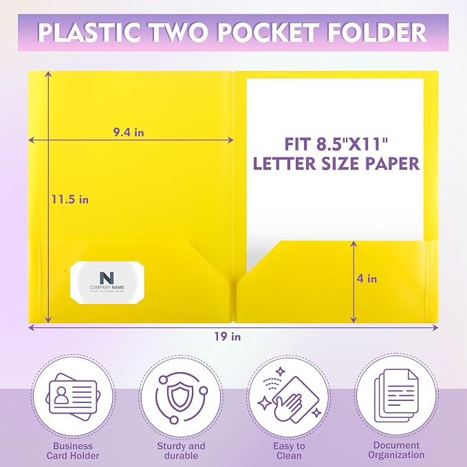 pmybupo Plastic 2-Pocket Folders (25Pack Yellow),8.5x11 Document Folders for Schoolwork & Office,Letter Size…