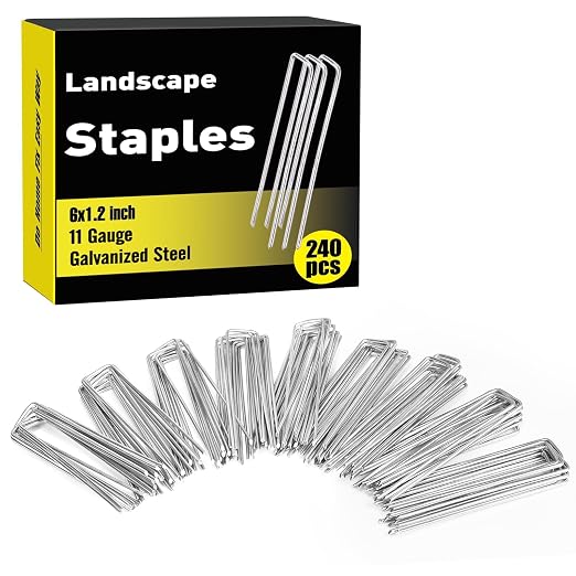HongWay 240 Pack Landscape Staples 6 Inch, Galvanized Garden Stakes | 11 Gauge Heavy Duty U Pins Tent Stakes Ground Staples for Landscaping Fabric, Yard, Lawn, Sod, Turf, Outdoor Decorations
