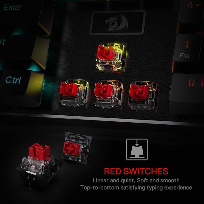 Redragon K556 Wired RGB Mechanical Gaming Keyboard, 104-Key Aluminum Board | Rock-Solid Metal Build, 20 Backlits for Immersive ESports Vibe, Hot-swap Smooth & Soft Linear Red Switch for Quiet Scene