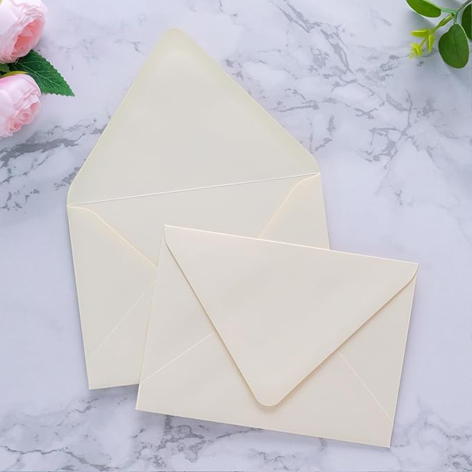 PONATIA 50 PCS/Pack A7 Envelopes, Euro Flap 5x7 Envelopes for Wedding Invitations, Greeting Cards, Acrylic Invitations, Photos, Postcards, Christmas Mailing 5.25 x 7.25 inches (Cream)