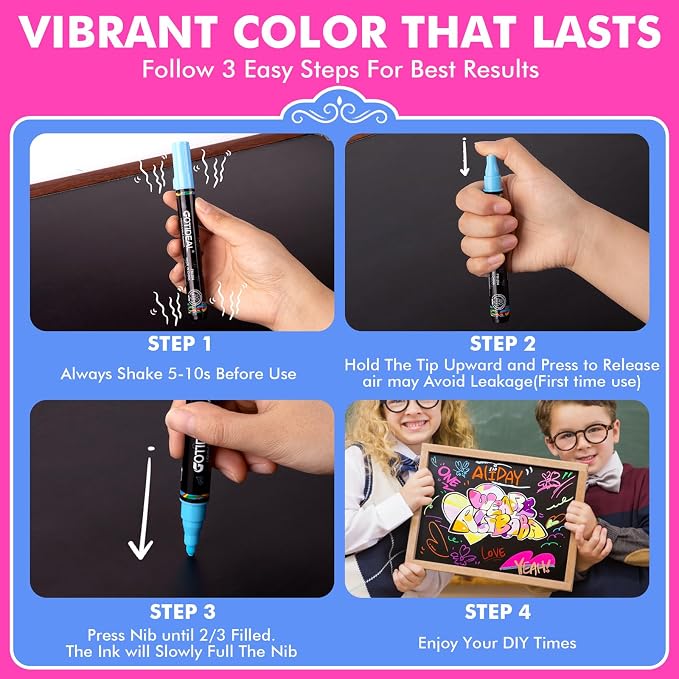 GOTIDEAL Liquid Chalk Markers, 10 Colors, 6 mm Bold & Chisel Tip | Erasable Chalk Board Pens,Window markers for Glass Washable, Blackboard, Car, Glass, Calendar, Sign, Menu Diy Painting