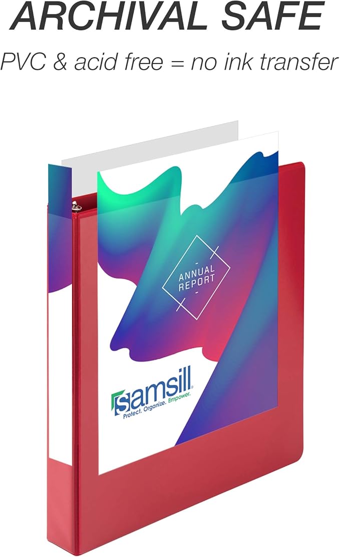 Samsill 4 Pack Durable 1 Inch 3 Ring Binders, Round Ring, Clear View Cover for Presentations, Red