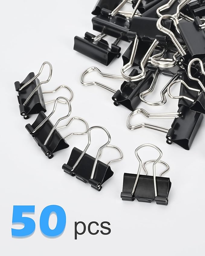 Binder Clips, 50 Pack, 0.75 in Small Paper Clips for Office, (Black)