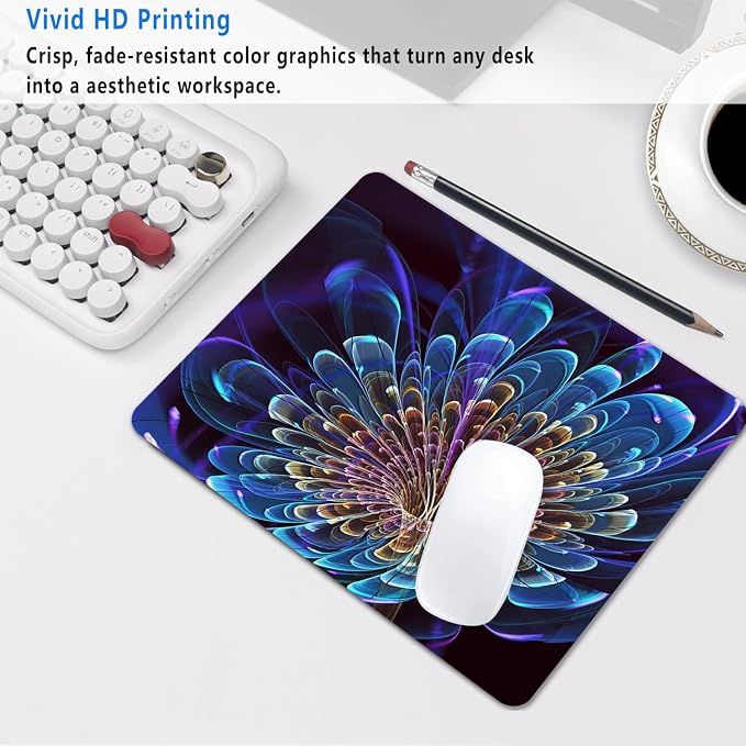 3D Flower Mouse Pad, 9.5"x7.9" Non-Slip 3mm Abstract Desk Mat | Personalized printed square mousepad with 3D flower. Clean-cut flush edges & premium smooth cloth for gaming or office.