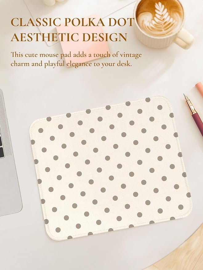 Square Cute Dots Mouse Pad with Stitched Edge, Premium Waterproof Cloth Aesthetic Small Dot Mouse Mat, Non-Slip Rubber Base Funny Mousepad Desk Accessories,Dots Khaki Beige