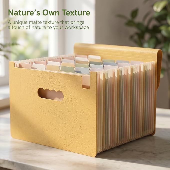 ABC life 26 Pockets Accordion File Organizer, Butter Yellow | Expanding File Folder for Letter/A4 Size, Portable Document Holder with A-Z Tabs for Tax Receipt, School, Home, Office