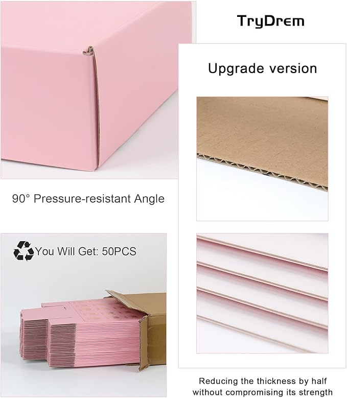 7x5x2 Inch Pink Shipping Boxes for Small Business, 50 Pack Small Corrugated Cardboard Boxes, Cute Mailer Packaging Boxes for Gift