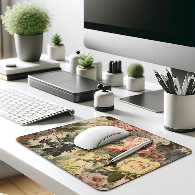 Elegant Watercolor Floral Mouse Pad - Blossom Your Desk with Nature's Art, Stitched Edges Non-Slip Rubber Base Mouse Pads for Computers Laptop