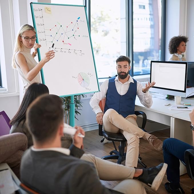 Mobile Whiteboard, 40x26 Inches White Board Dry Erase Board on Wheels | Height Adjustable, Magnetic Surface, Dry Erase, With Stand, Ideal for Classroom, Office, School, Home, Homeschooling, Teacher