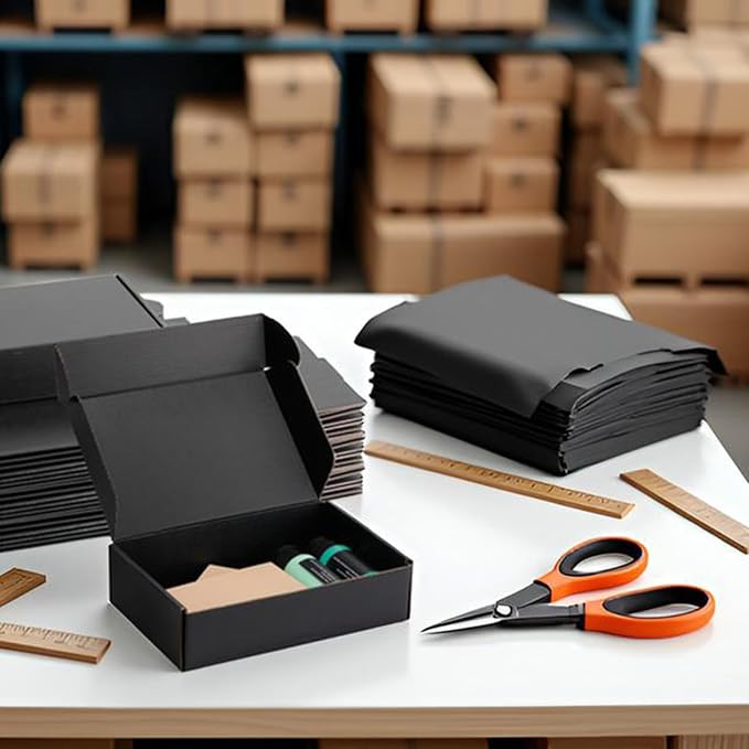 8x5x2 inch Black Shipping Boxes for Small Business- Set of 25 | Sturdy ECT 32 Corrugated Cardboard Mailer Boxes, Easy Assemble for Packaging, Mailing, Gift