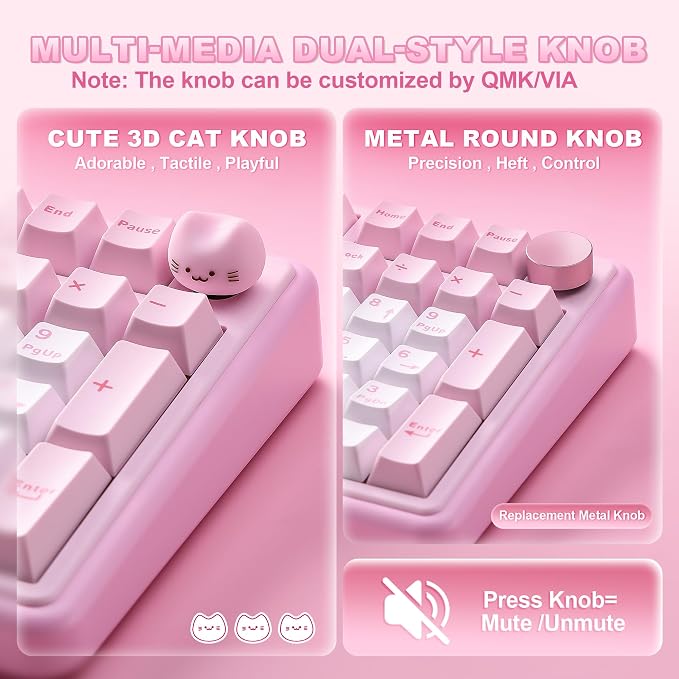 YUNZII B98 PRO 96% Wireless Mechanical Keyboard(Pink, Candy Switch) | QMK/VIA, with Numpad, Dual-Style Knob Design, Creamy Pre-Lubed Switches, Hot Swap, Gasket Mount, RGB for Gaming/Win/Mac