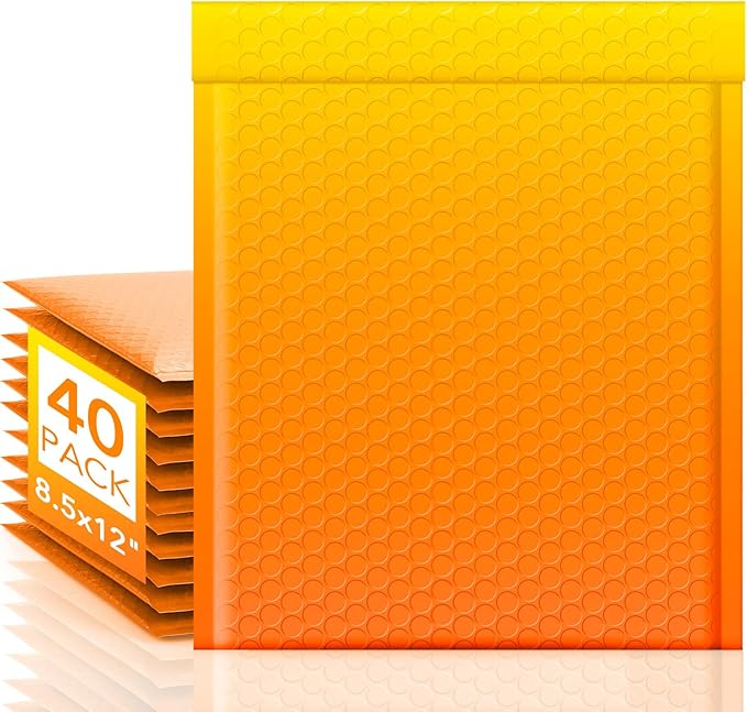 Fuxury Bubble Mailers 8.5x12" 40 Pack Padded Envelopes Usable Size 8.5x11" Thick Mailing Envelopes Bubble Opaque Padded Mailers Shipping Bags for Mailing Jewelry Makeup Small Business #2 YellowOrange