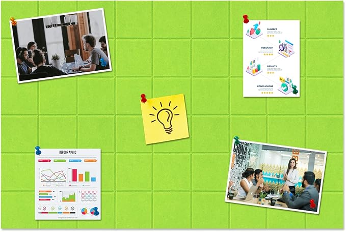 Large Square Felt Cork Board Tiles, Self Adhesive DIY Felt Bulletin Board with 35 Pushpins for Office School Home Wall Decor Stickers Memos (Bright Green)