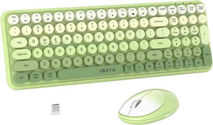 UBOTIE Wireless Keyboards and Mouse Combo (Green Gradient) | Colorful Gradient Rainbow Color Retro Typewriter Flexible Keyboard, 2.4GHz Connection and Optical Mouse for PC Wins Mac