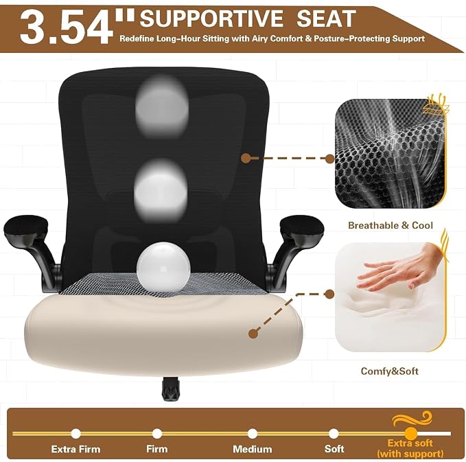 Ergonomic Office Chair for Long Hours, Adjustable Padded Lumbar Support for Lower Back Relief, 330 lb Capacity, Comfortable Computer Desk Chair for Home Office, Work & Study