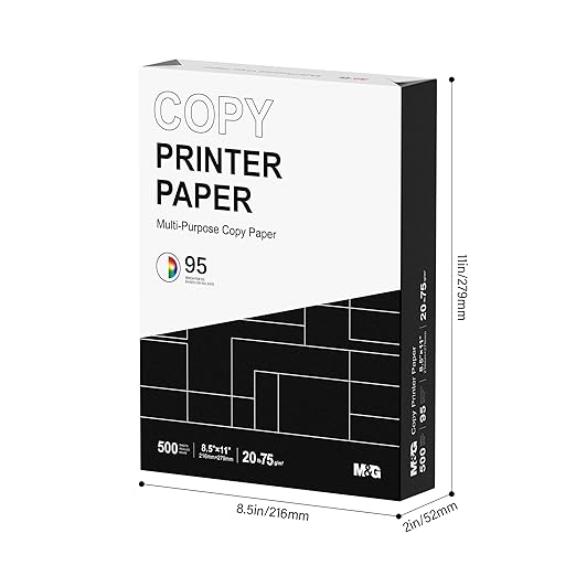 M&G Multipurpose Copy Printer Paper, 8.5 x 11, 20lb, 1 Ream (500 Sheets), 95 Bright, White